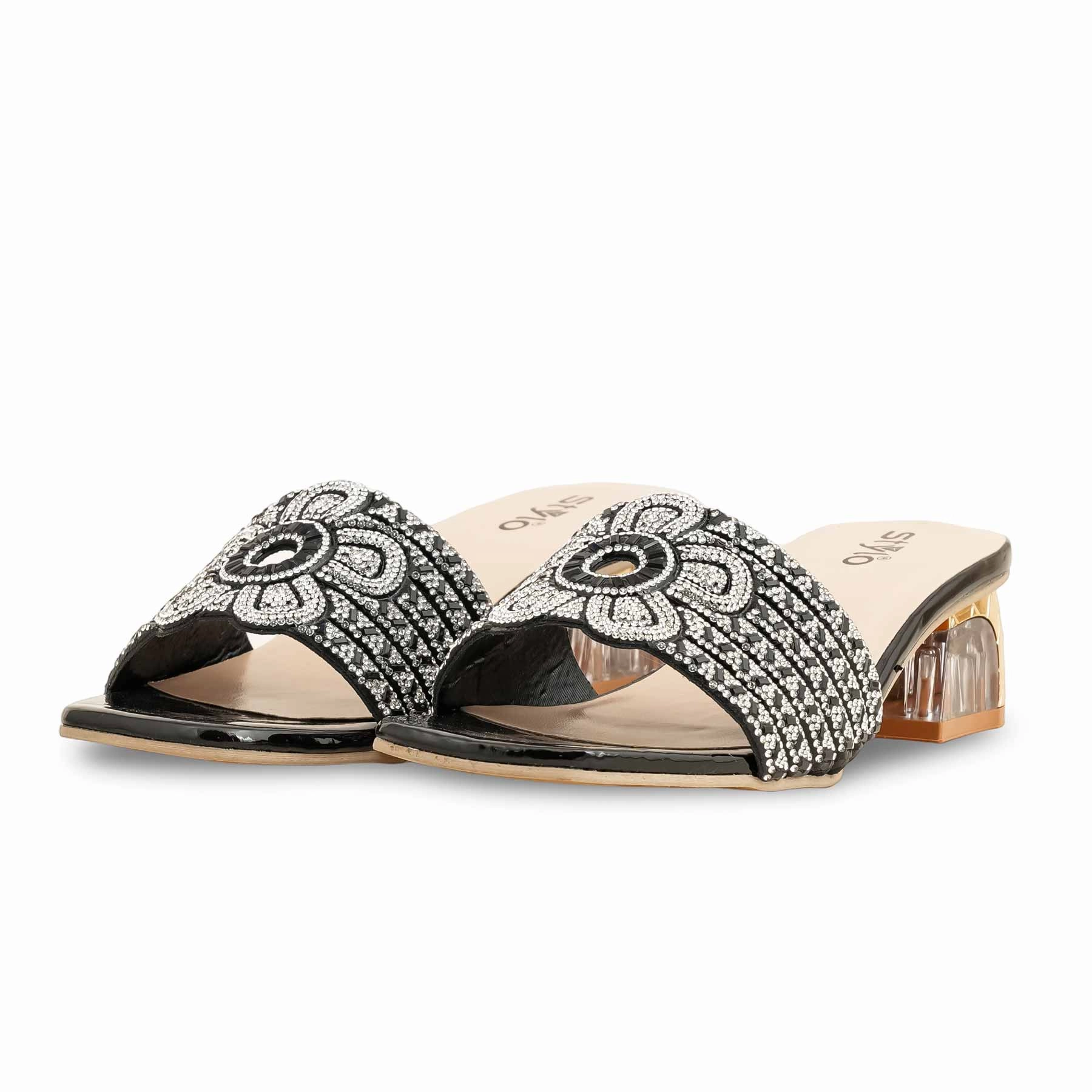 Victoria Robe And Slippers Black Fancy Slipper For Women FN7949