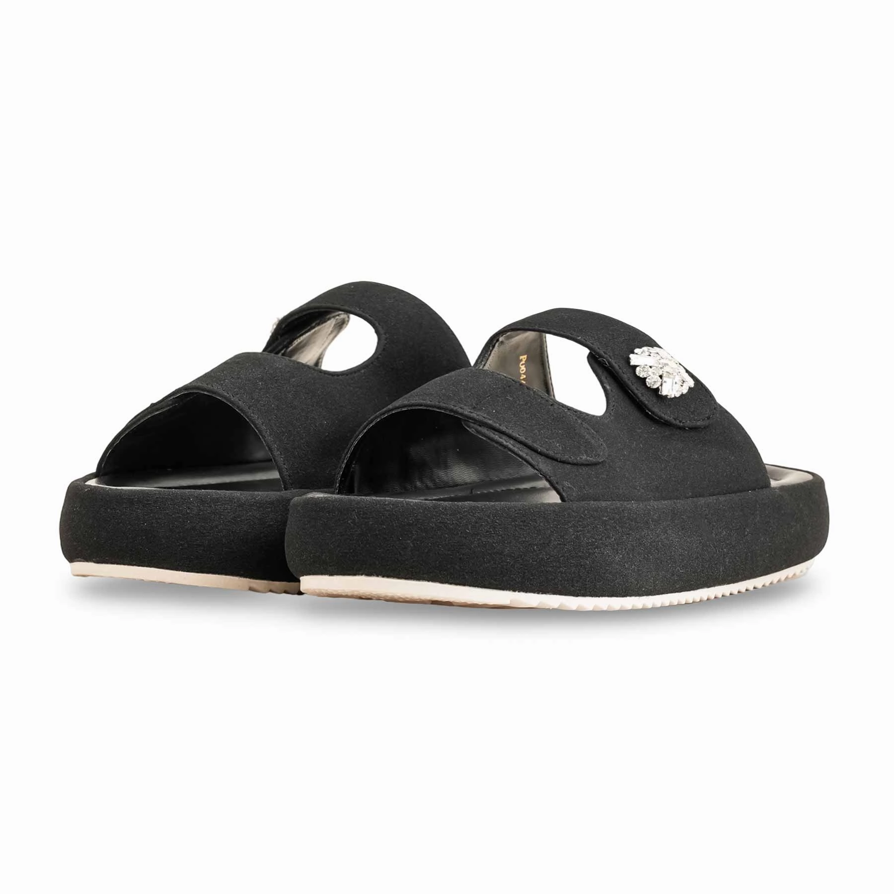 Black Formal Slipper PU0446 Wedge Heel House Slippers