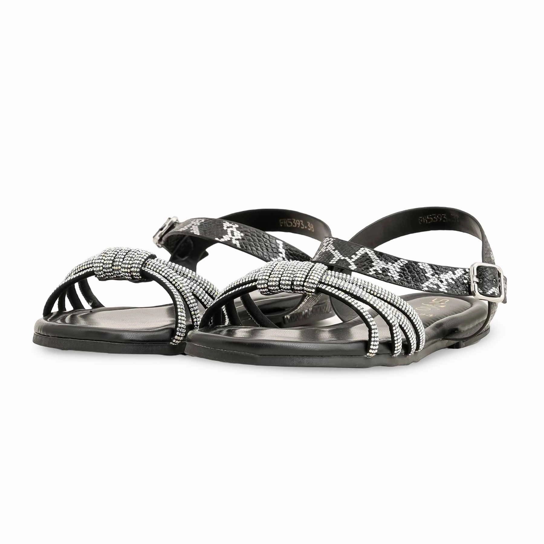 Black Formal Women Sandal FR5393 Crochet Sandals