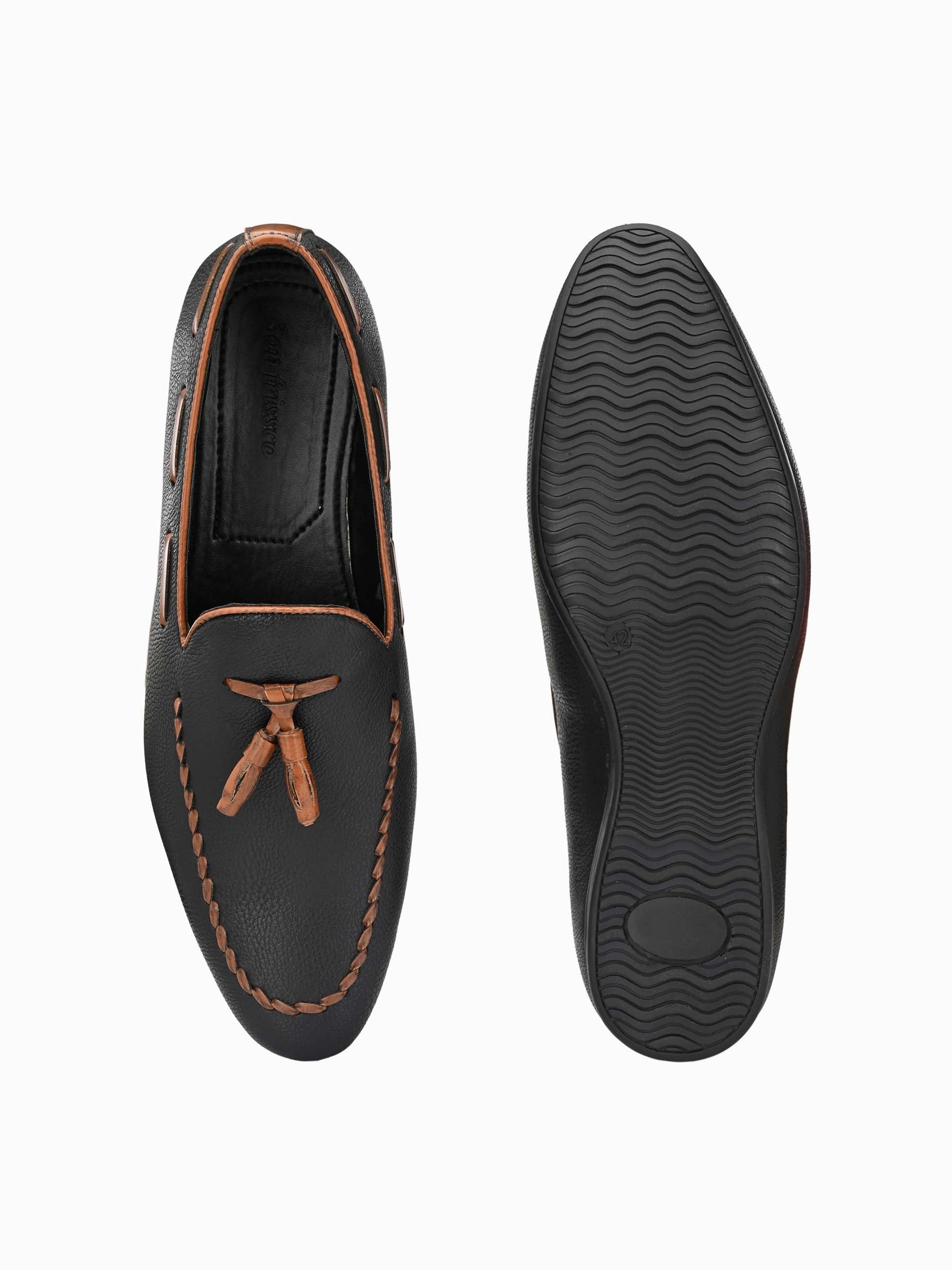 Dress Loafers For Men Black Loafers with Contrast Tassels