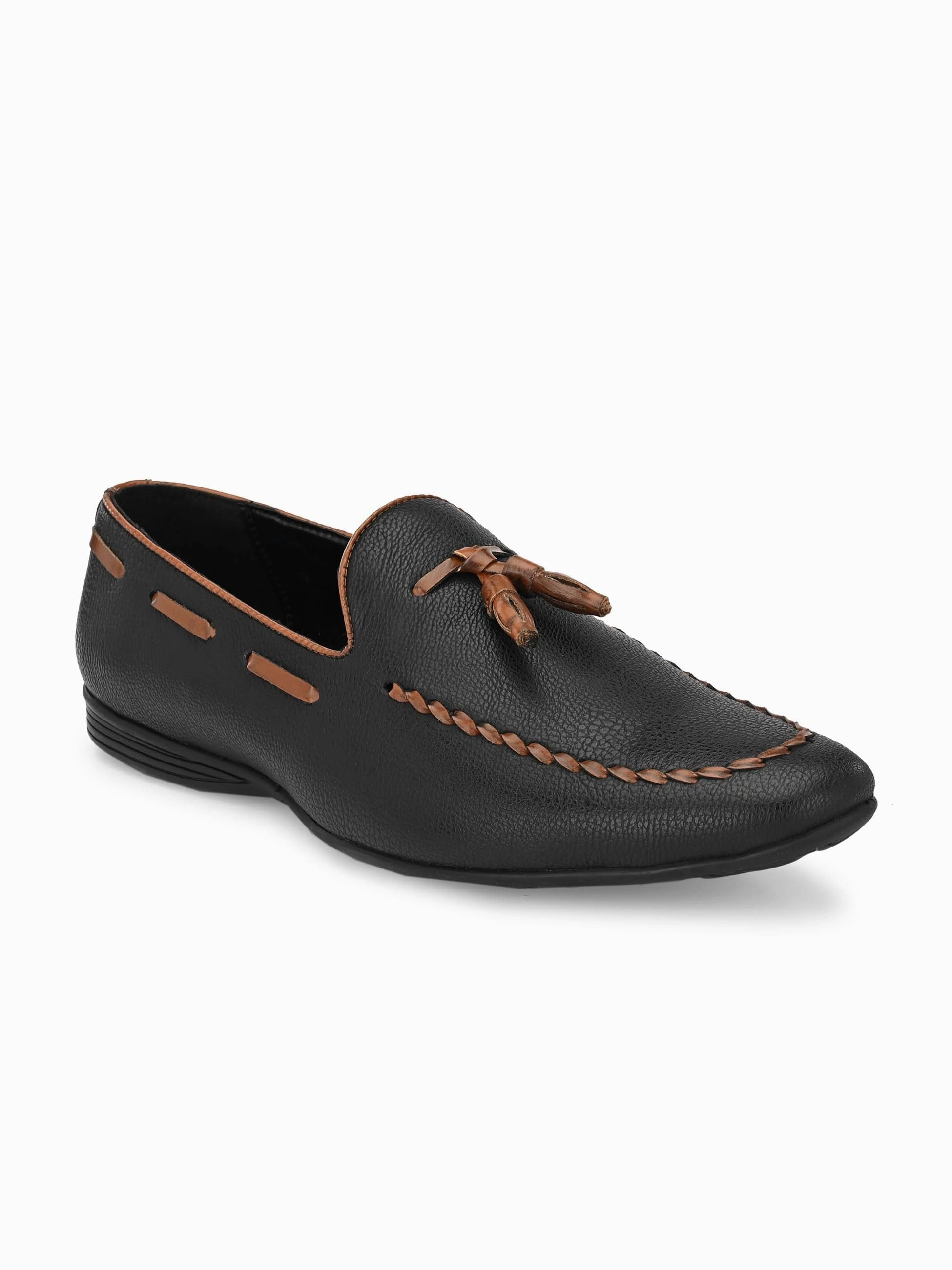 Wide With Loafers Black Loafers with Contrast Tassels