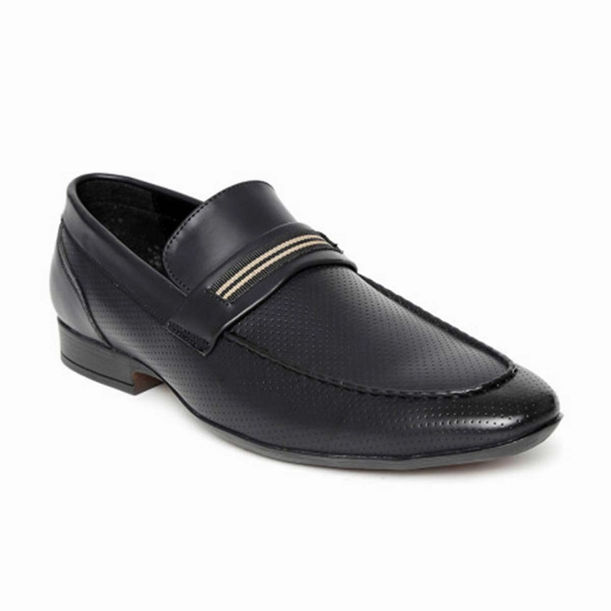 Black Punched Formal Loafers Platform Slip On Loafers
