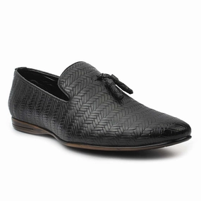 Loro Piana Loafers Black Textured Tassel Loafers