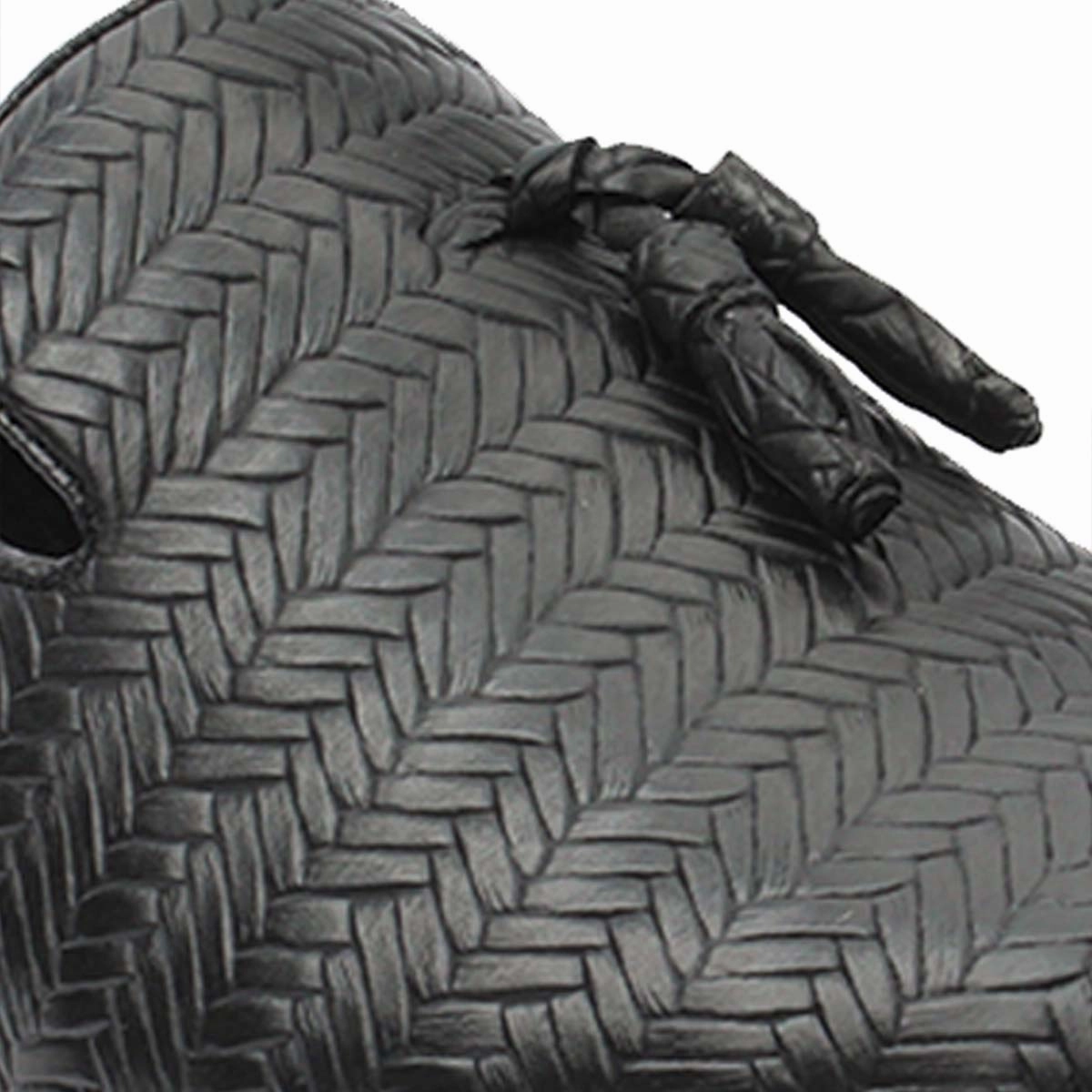 Fringe Loafers Black Textured Tassel Loafers