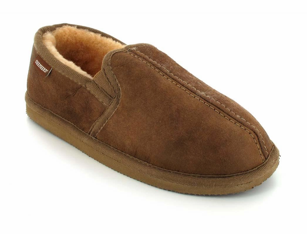 SHEPHERD Men Lambskin Slippers 'Bosse', antique cognac Slides Amazon