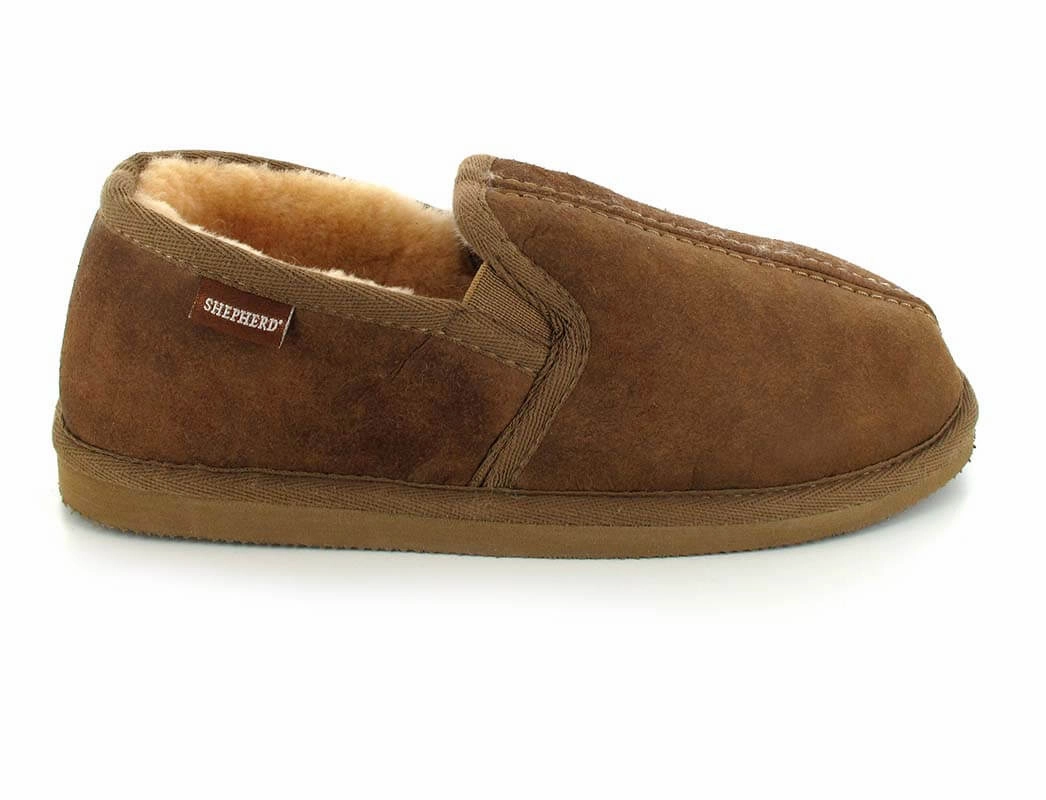 SHEPHERD Men Lambskin Slippers 'Bosse', antique cognac Slide On Shoes