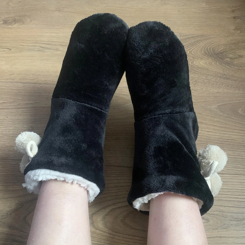 Winter Slipper Boots Womens Fluffy Plush Bootie Slippers with Pom Poms Real Slides