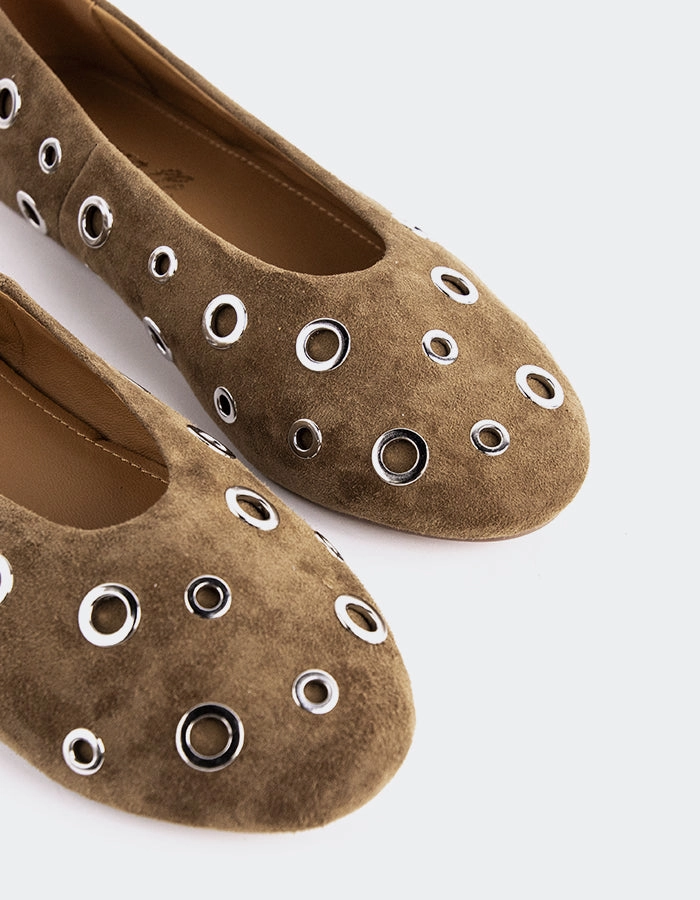 Ohrid Taupe Suede Shopee Flat Shoes