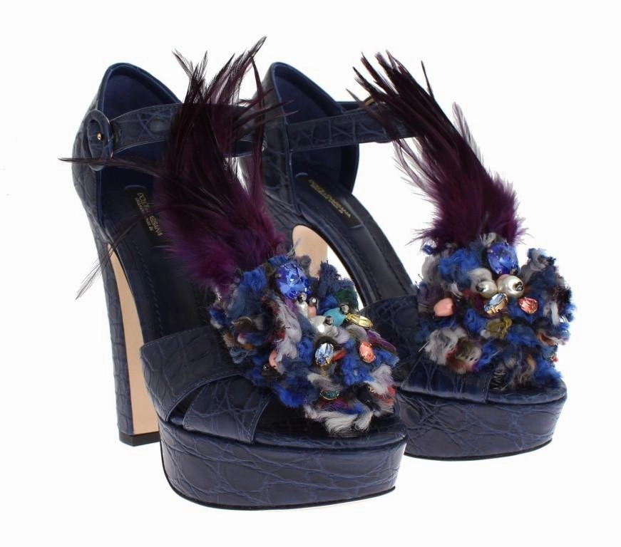 Blue Caiman Crocodile Leather Crystal Shoes Hunter Sandals