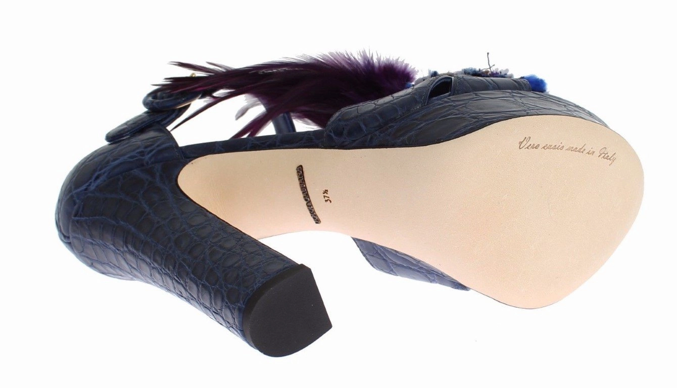 Fergalicious Sandals Blue Caiman Crocodile Leather Crystal Shoes