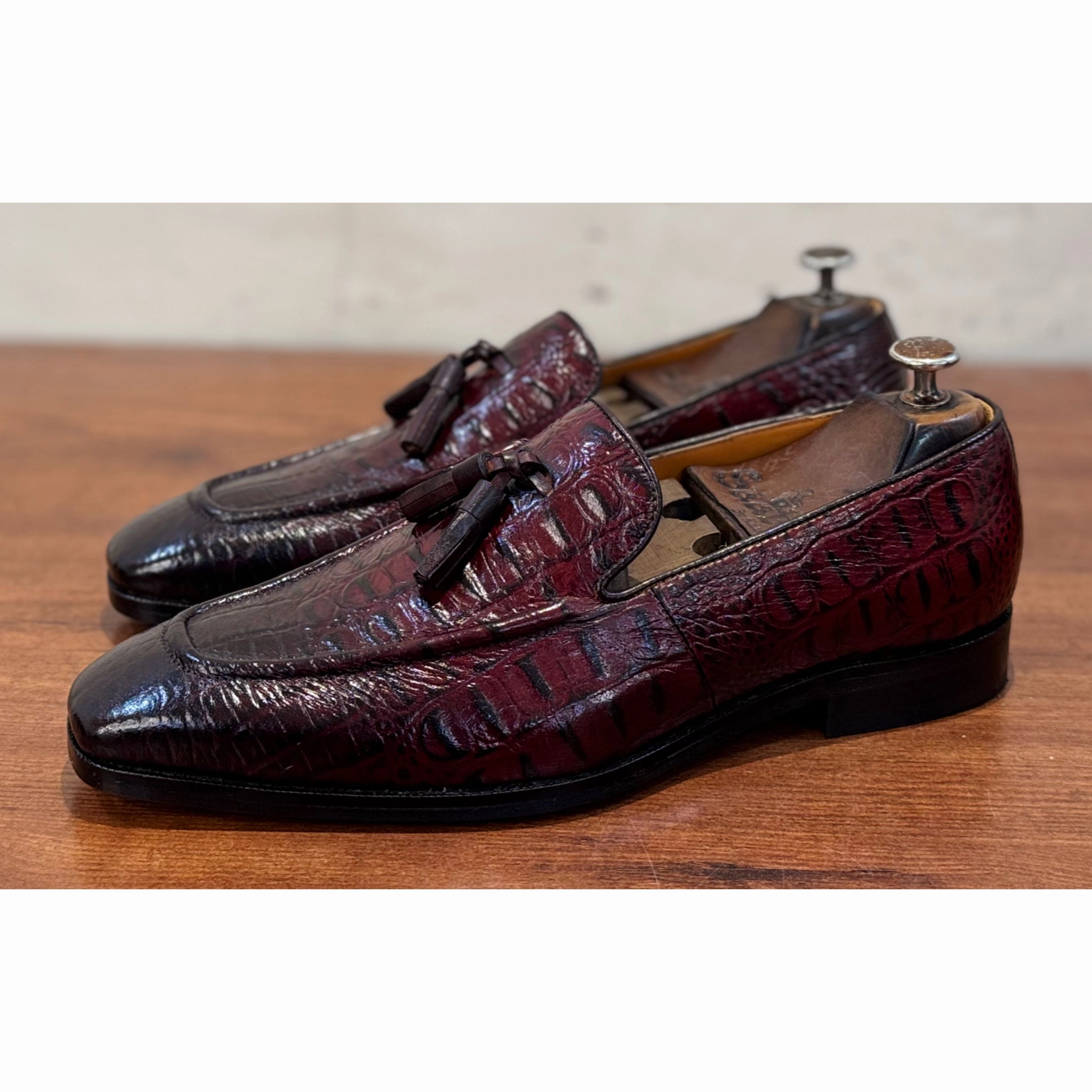 Haruta Penny Loafers Bordo Croc Loafers / Tassel