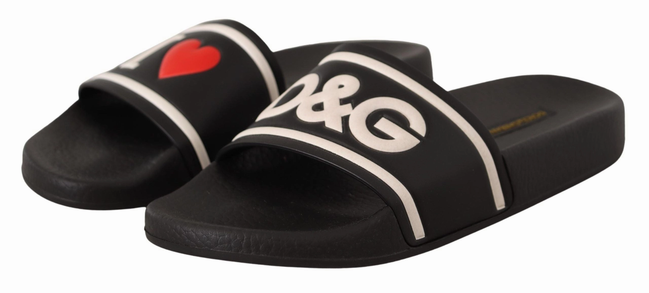 Black Leather I Love D&G Slides Sandals Sandals Saint Lucian
