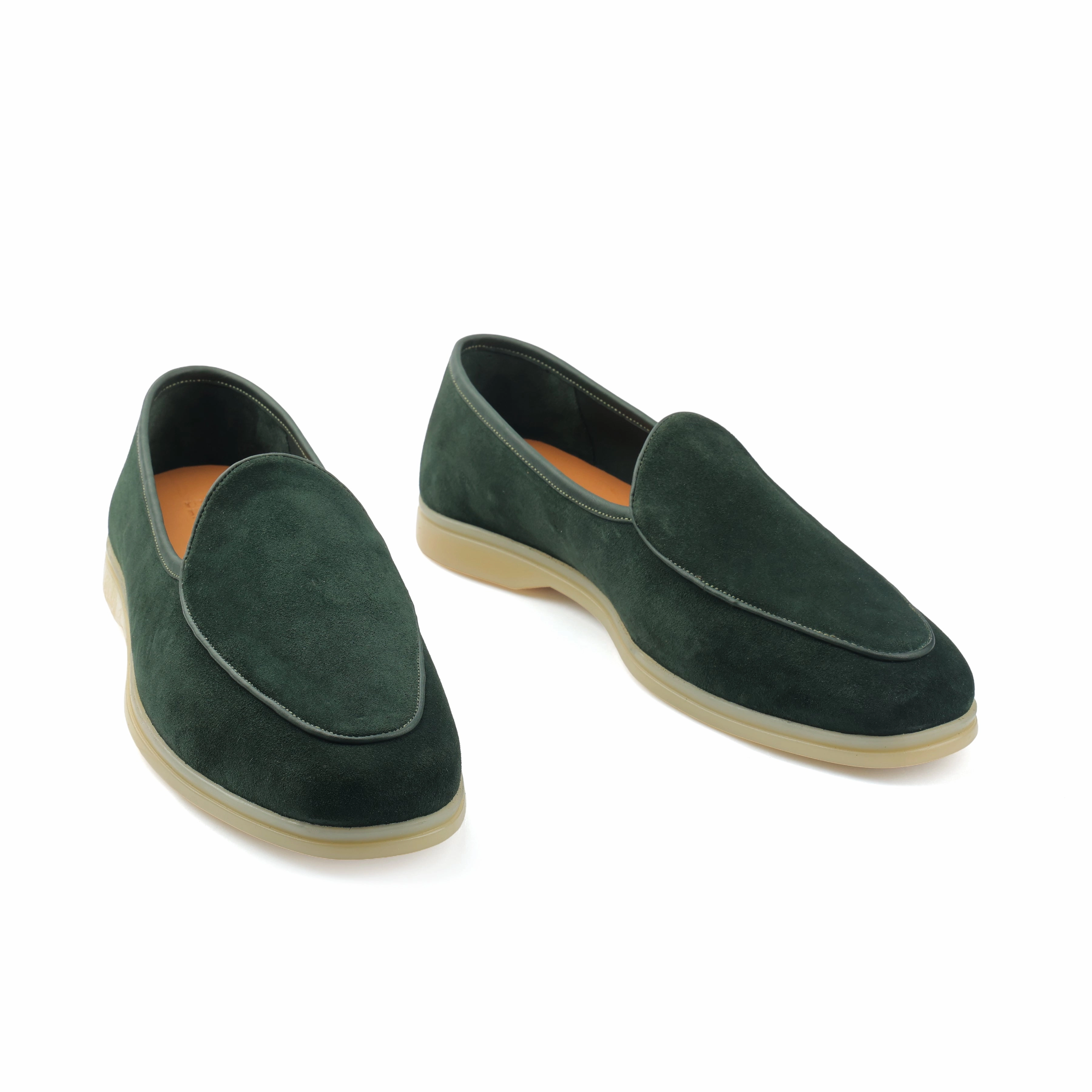 Metallic Gold Loafers Lorenzo, Belgian Loafer - Castorino Suede Bottle Green | Unlined Flex Collection
