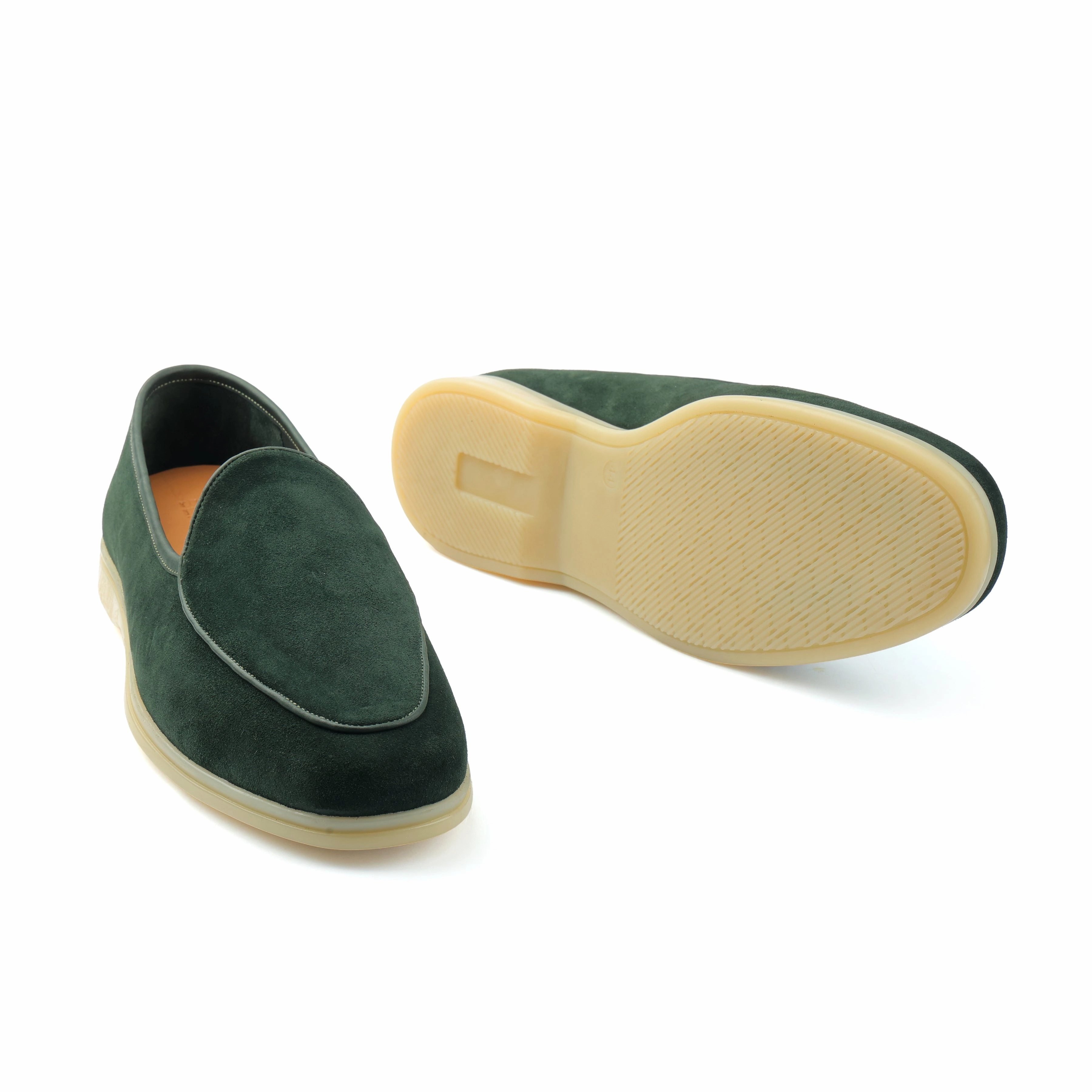 Handmade Penny Loafers Lorenzo, Belgian Loafer - Castorino Suede Bottle Green | Unlined Flex Collection