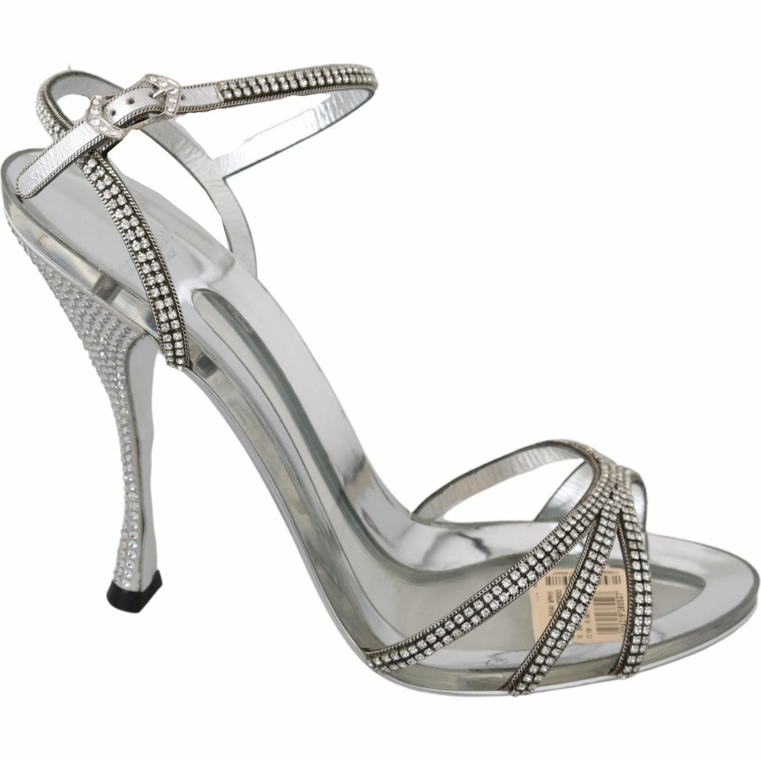 Dolce & Gabbana Silver Crystal Ankle Strap Sandals Shoes Summer Wedge Sandals