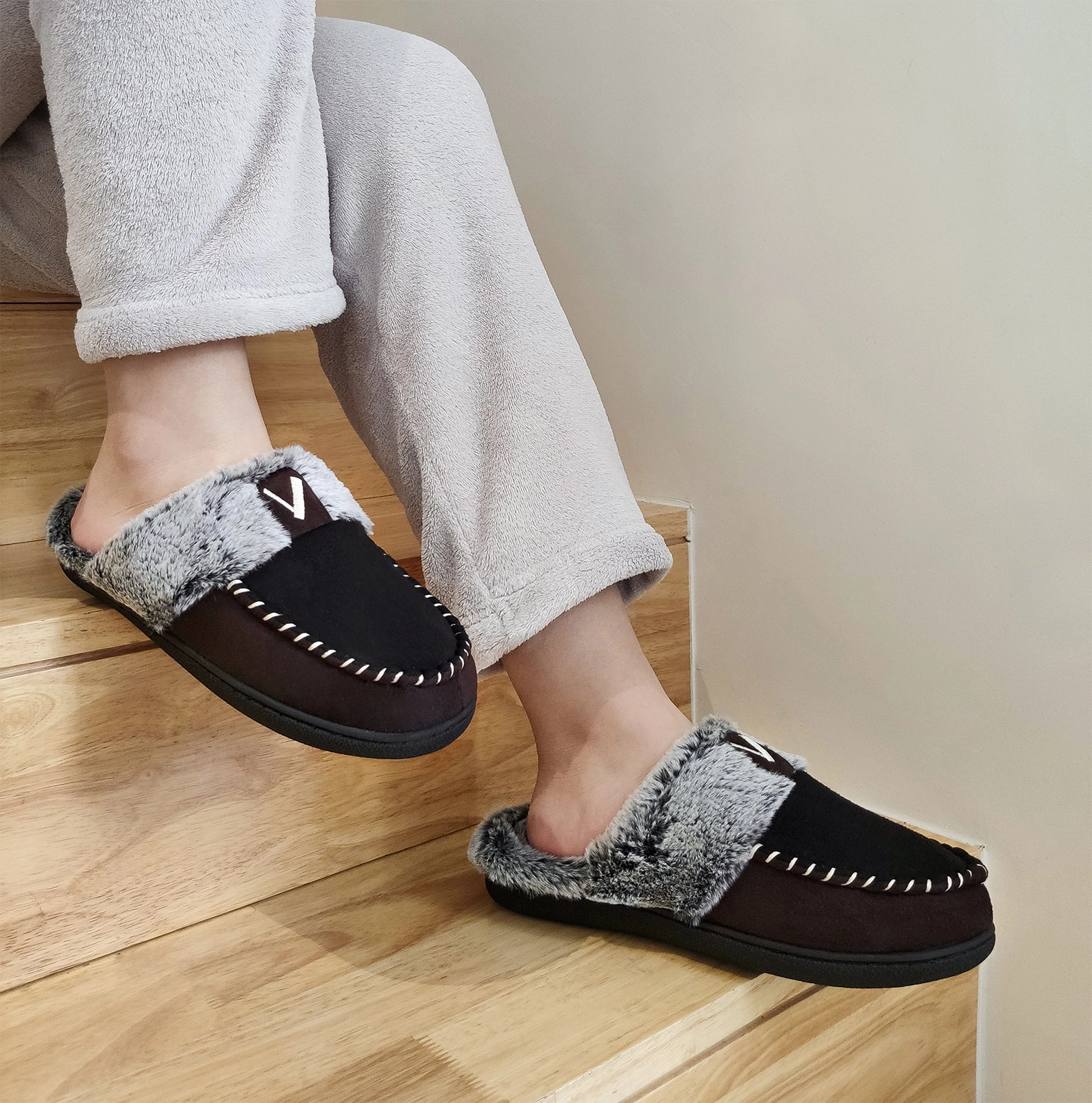 Fancy Slides VONMAY Women's Comfy Fuzzy House Slipper Scuff Memory Foam Slip on Warm Moccasin Style Indoor Outdoor