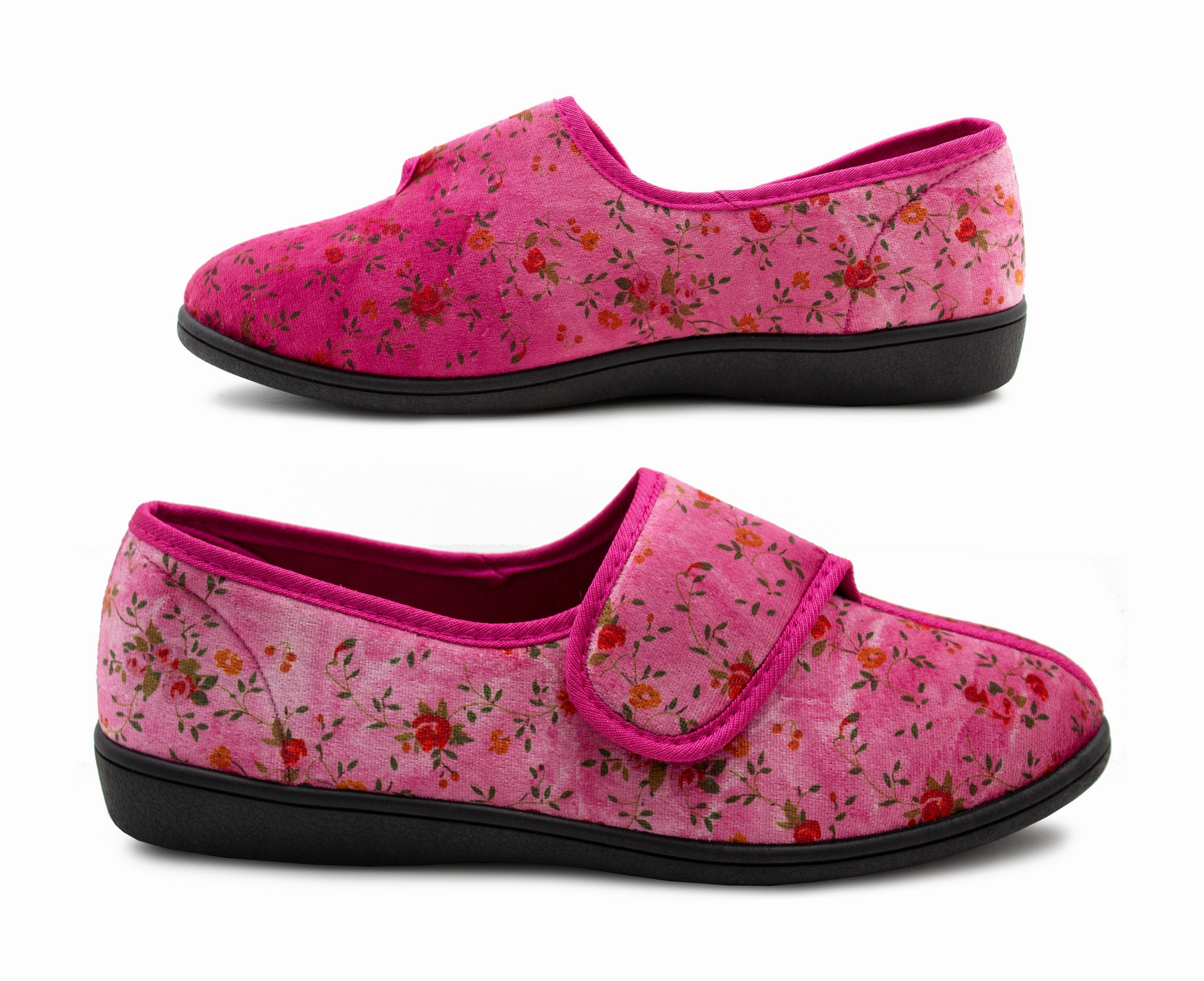 Womens Slippers Floral Wide Open Touch Fasten Ladies Diabetic Orthopaedic Velour House Shoes Slippers Slippers For Cold Feet
