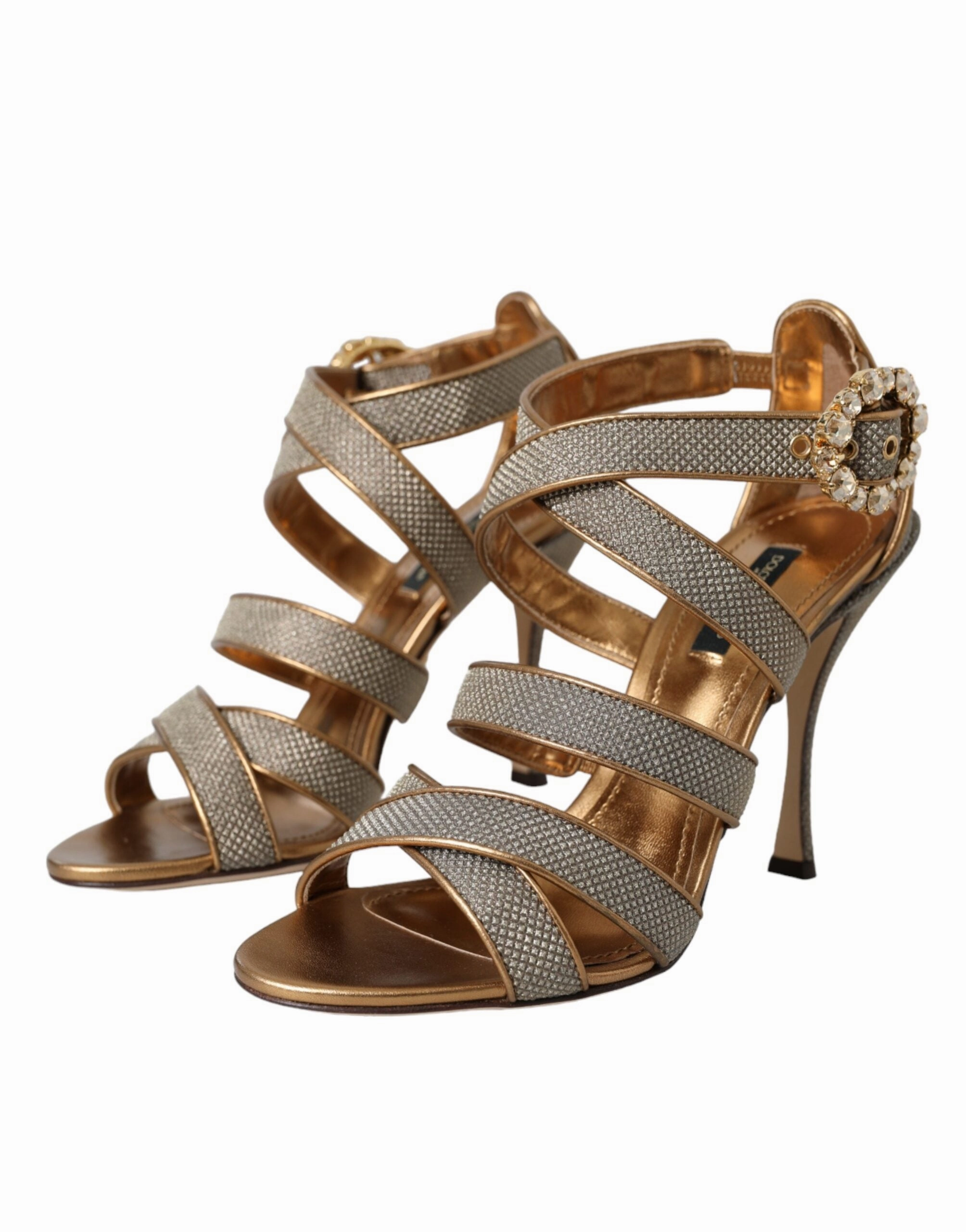 Bronze Crystal Strap Heels Sandals Shoes Walling Sandals