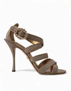 Bronze Crystal Strap Heels Sandals Shoes Thong Heels Sandals