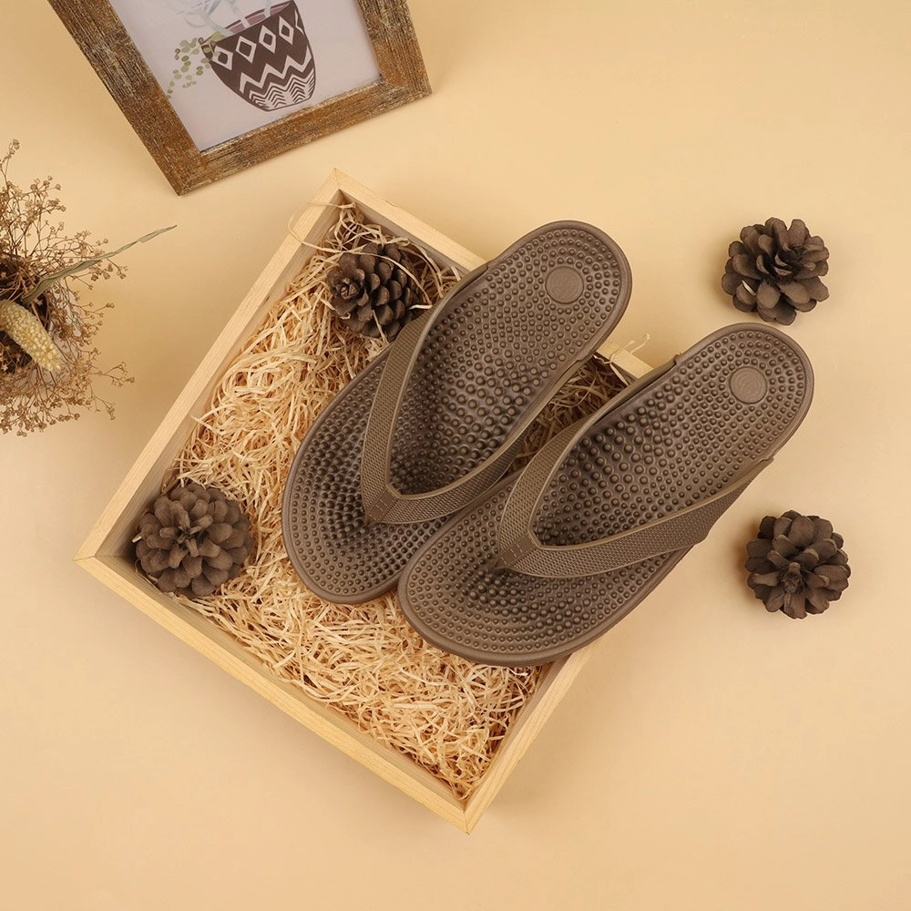 White Square Flip Flops Brown Accu Pressure Slippers