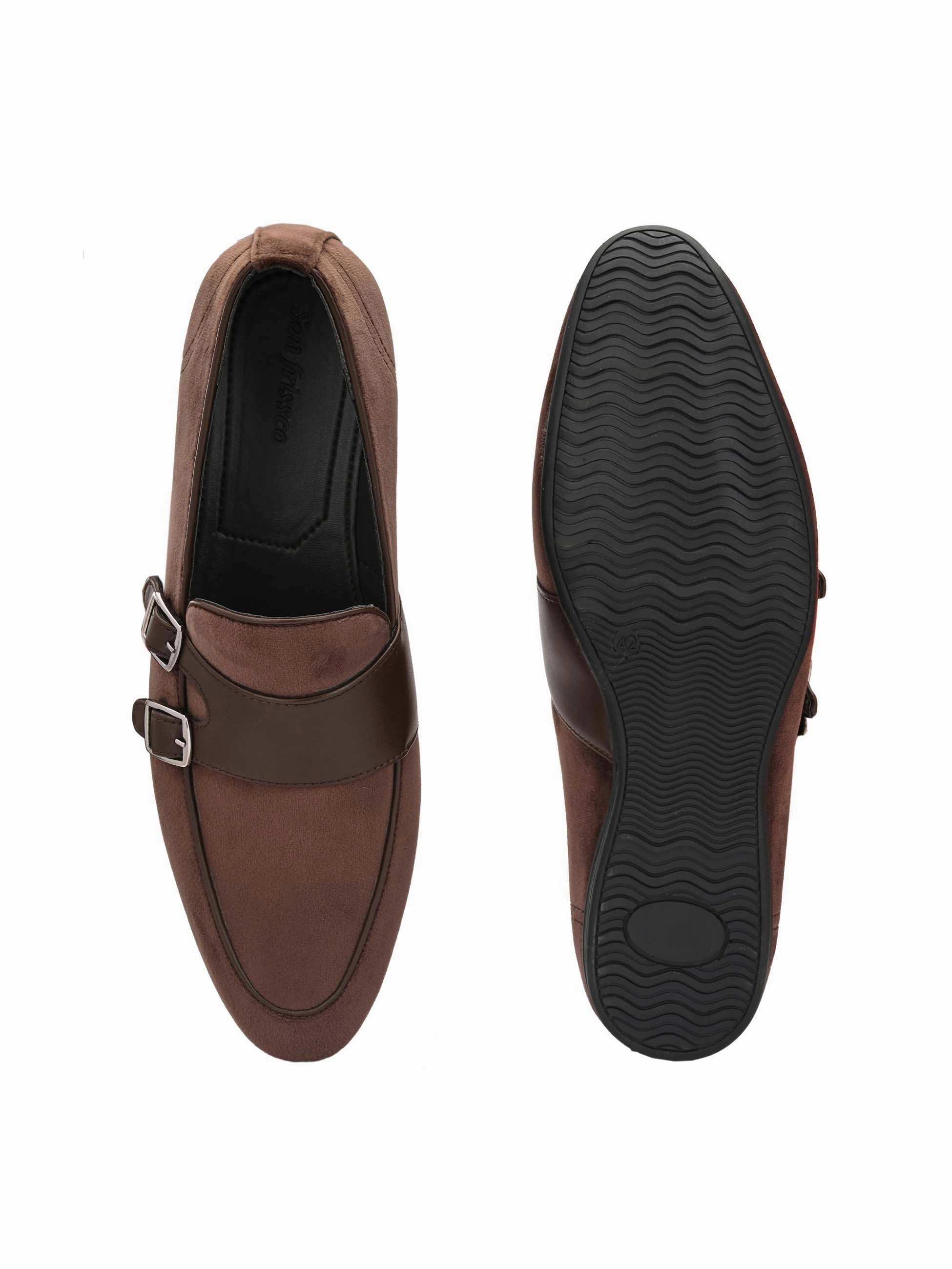 Loafers Driving Brown Double Monk Leather Loafers