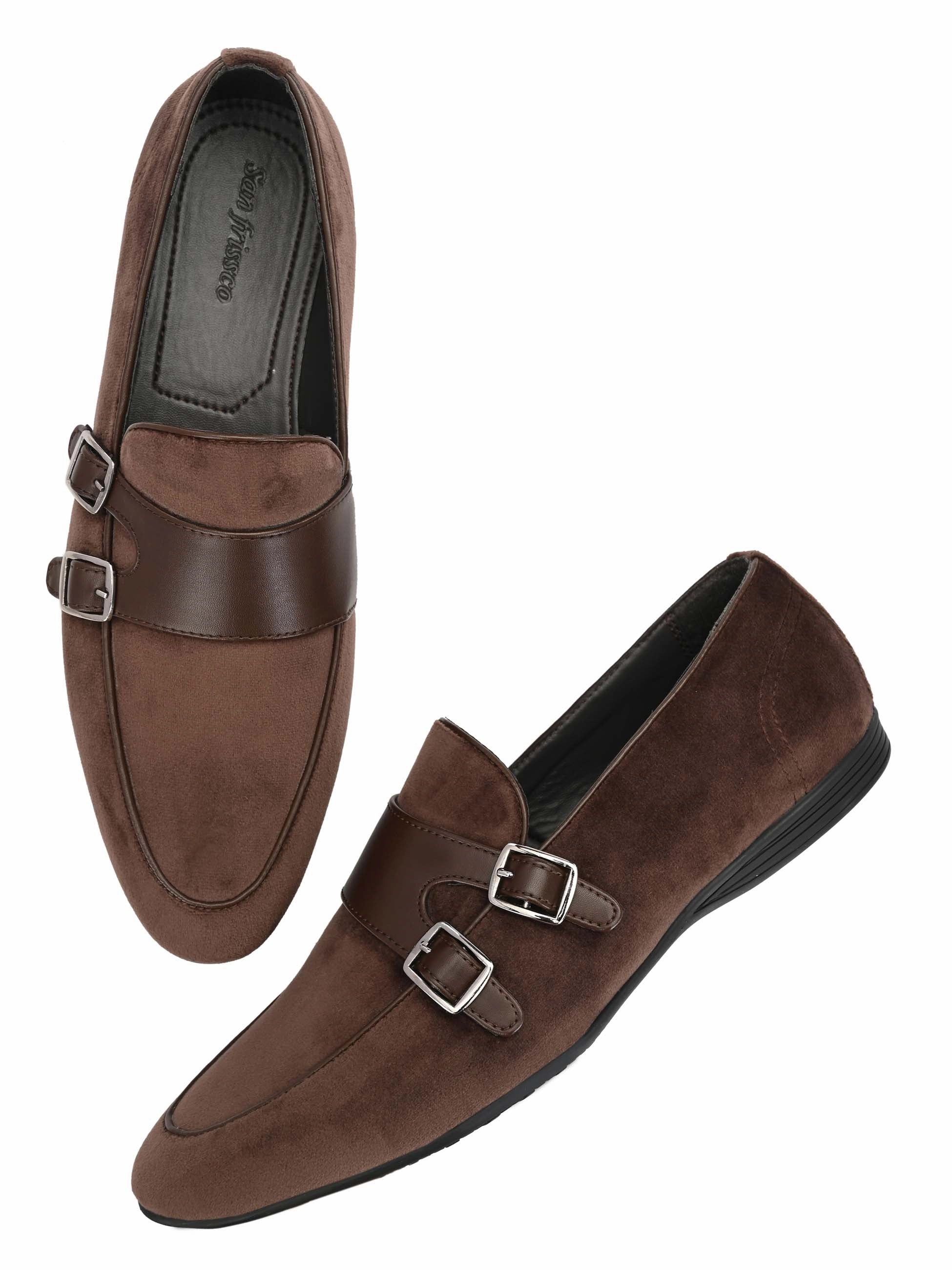 Brown Double Monk Leather Loafers Loafers Platform