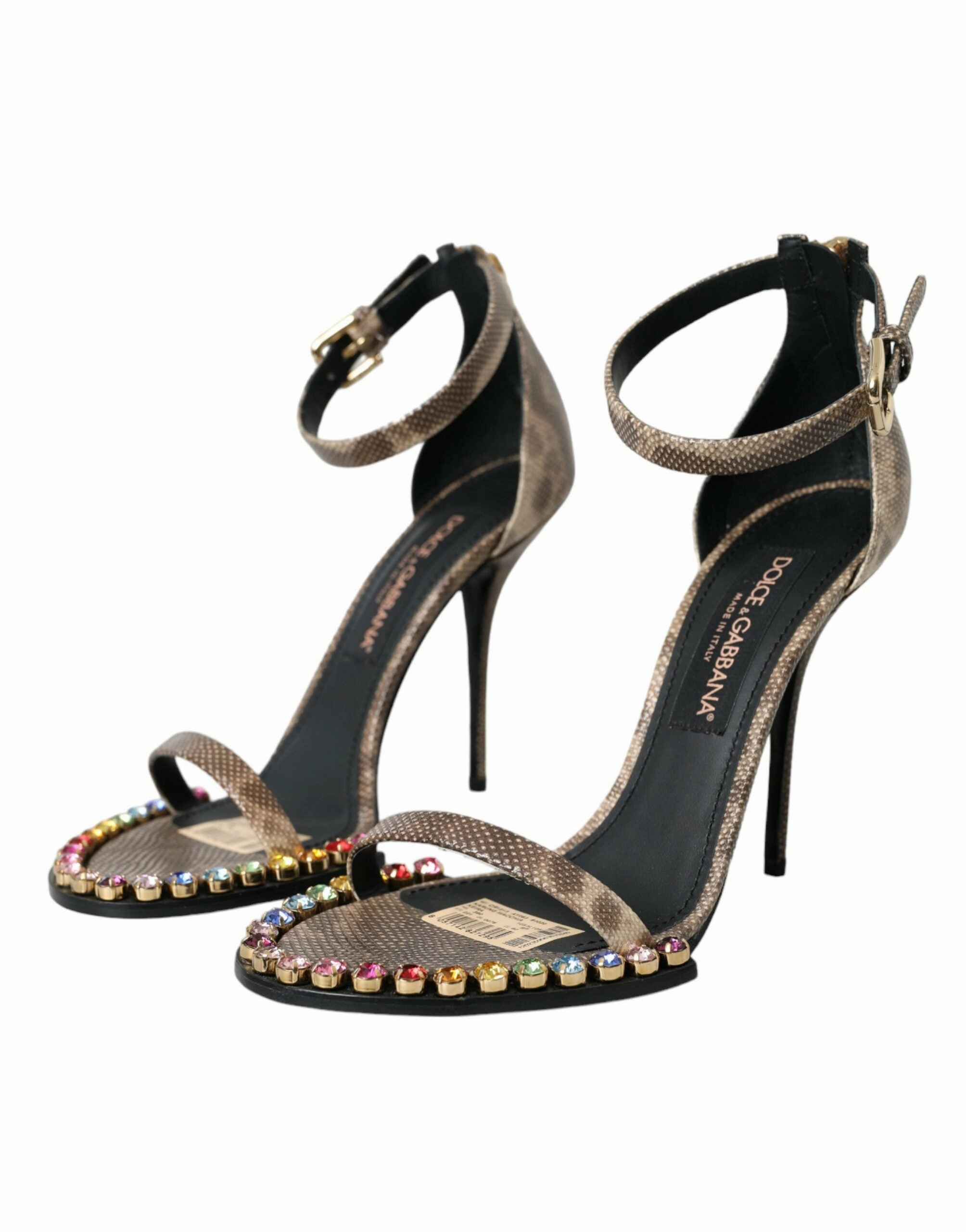 Brown Exotic Leather Crystal Sandals Shoes Italian Shoemakers Wedge Sandals