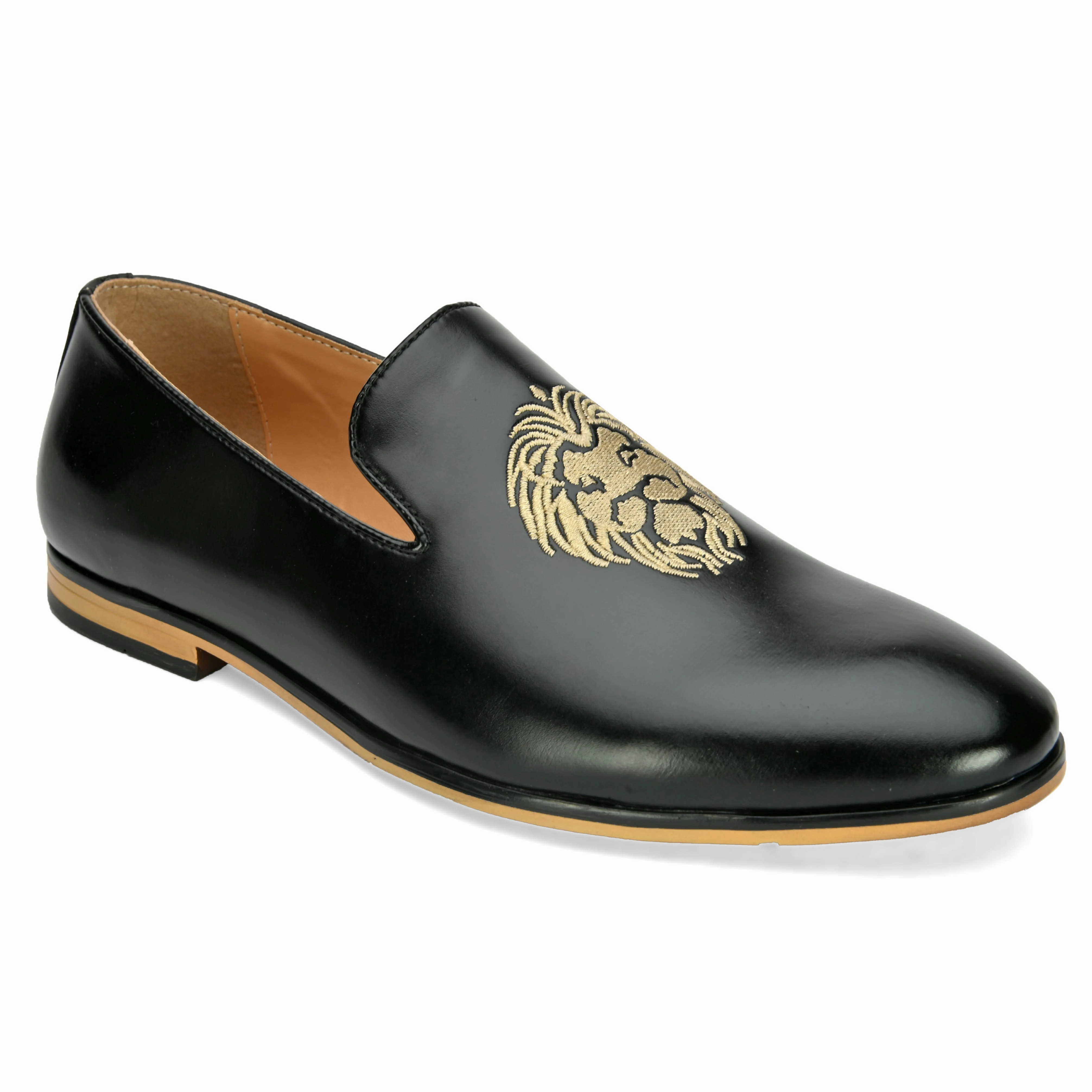 Loafers Leather Slip On Carlos Black Embroidered Loafers