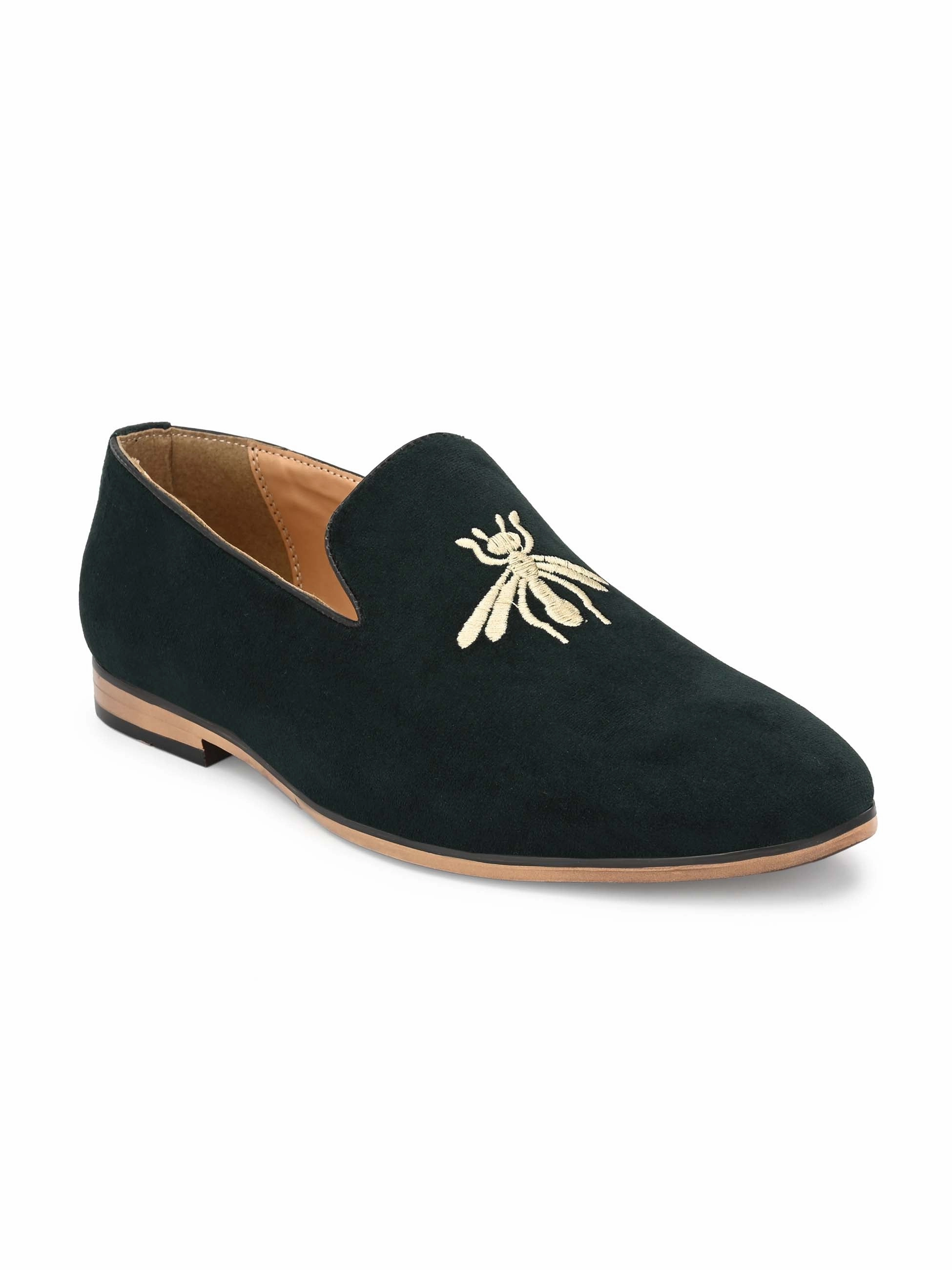Loafers With The Socks Dark Green Embroidered Loafers