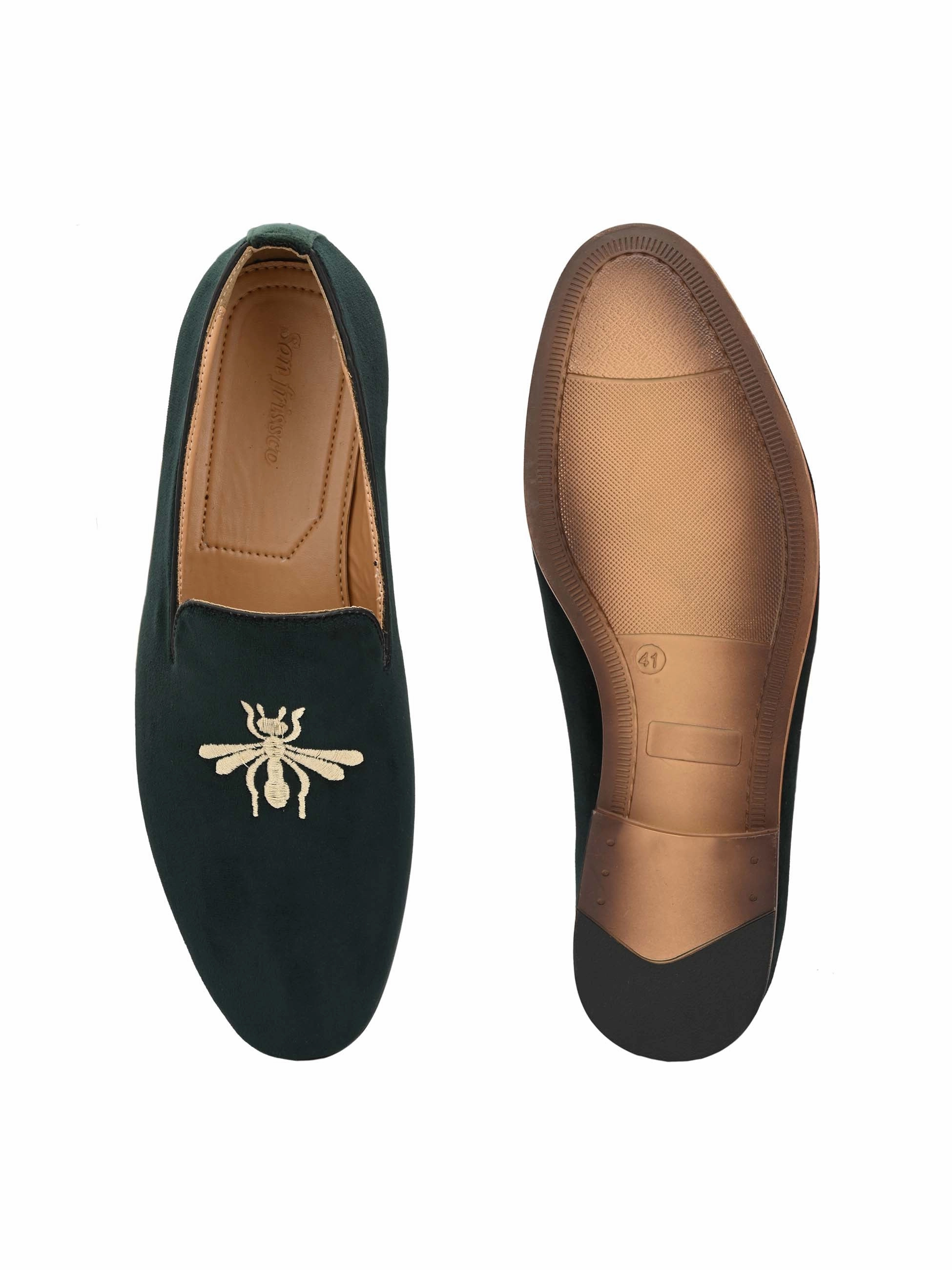Dark Green Embroidered Loafers Flattered Bonbon Loafers