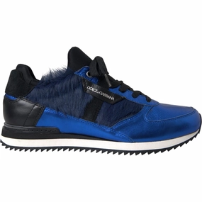 Dolce & Gabbana Blue Black Calf Hair Leather Sneakers Shoes Sneakers Asiscs