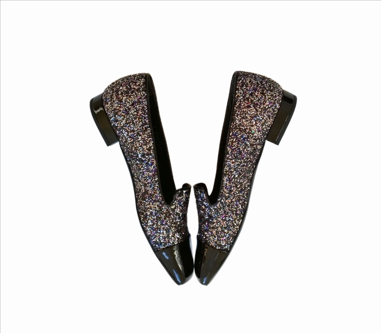 Chanel Glitter Loafers CC Flat Shoes Black Patent Cap Toe New Slim Loafers