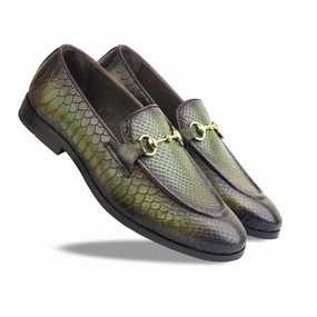 Python Embossed Loafers Green Penny Loafers Heels