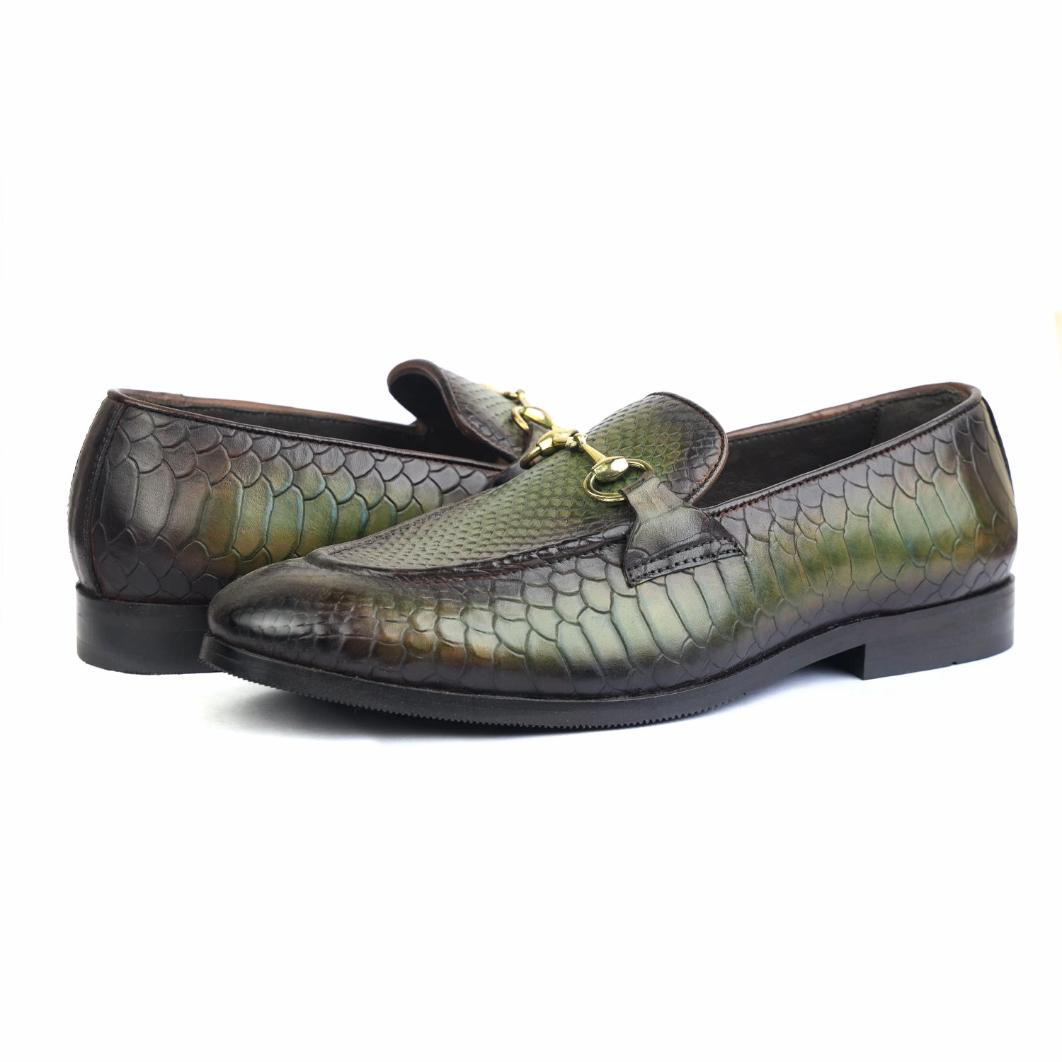 Python Embossed Loafers Green Marni Pierced Loafers