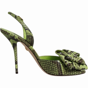 Sandals Brands Dolce & Gabbana Green Python Leather Heels Sandals Shoes