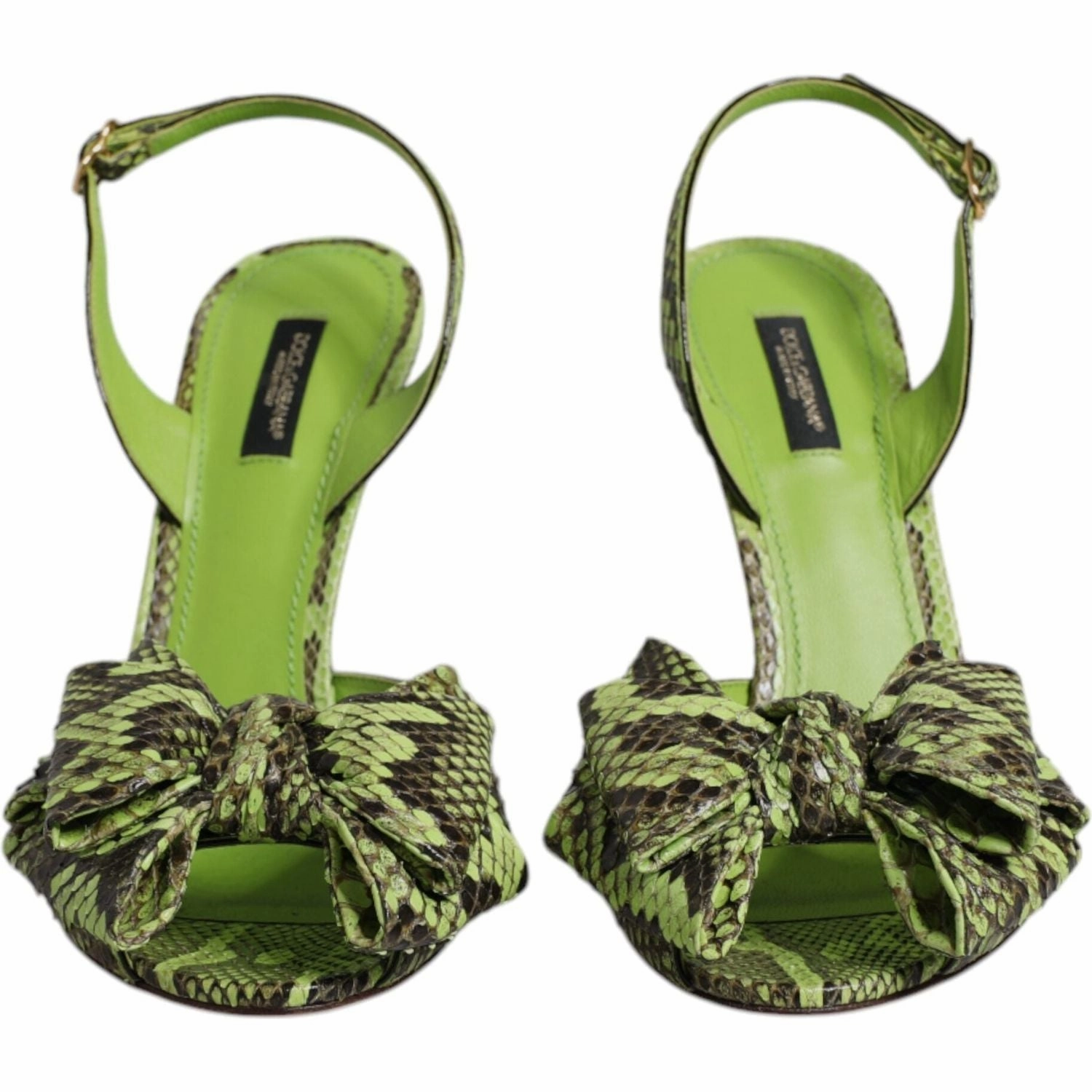 Pearl Heel Sandals Dolce & Gabbana Green Python Leather Heels Sandals Shoes