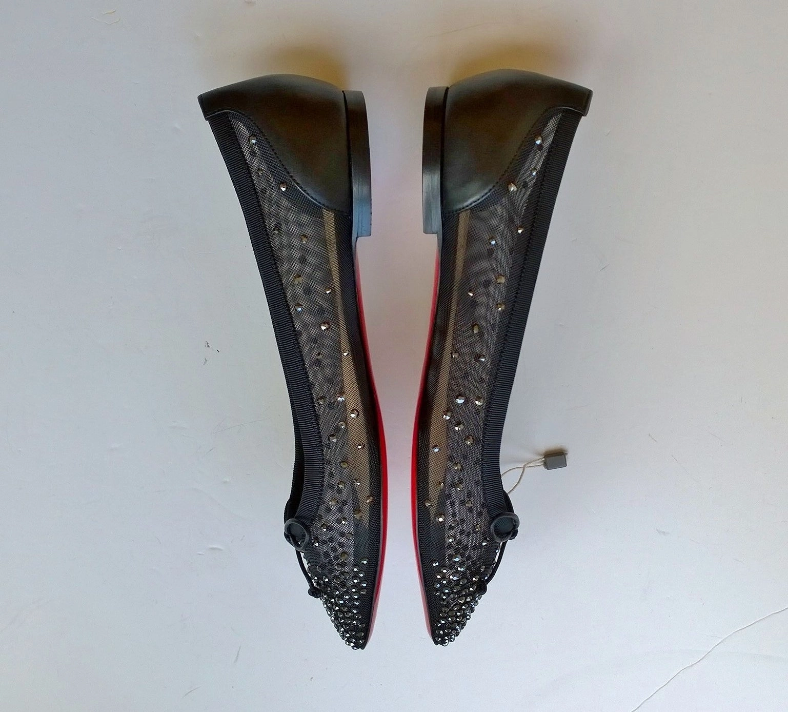 Christian Louboutin Patio Black Mesh Rhinestone Flats New Strass Shoes Comfortable Dress Flat Shoes