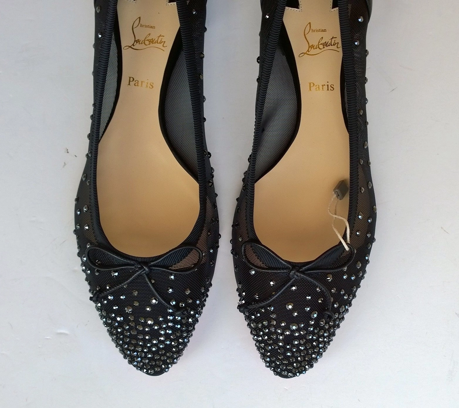 Christian Louboutin Patio Black Mesh Rhinestone Flats New Strass Shoes Flat Shoe Organizer
