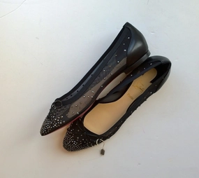 Christian Louboutin Patio Black Mesh Rhinestone Flats New Strass Shoes Next Shoes Flats