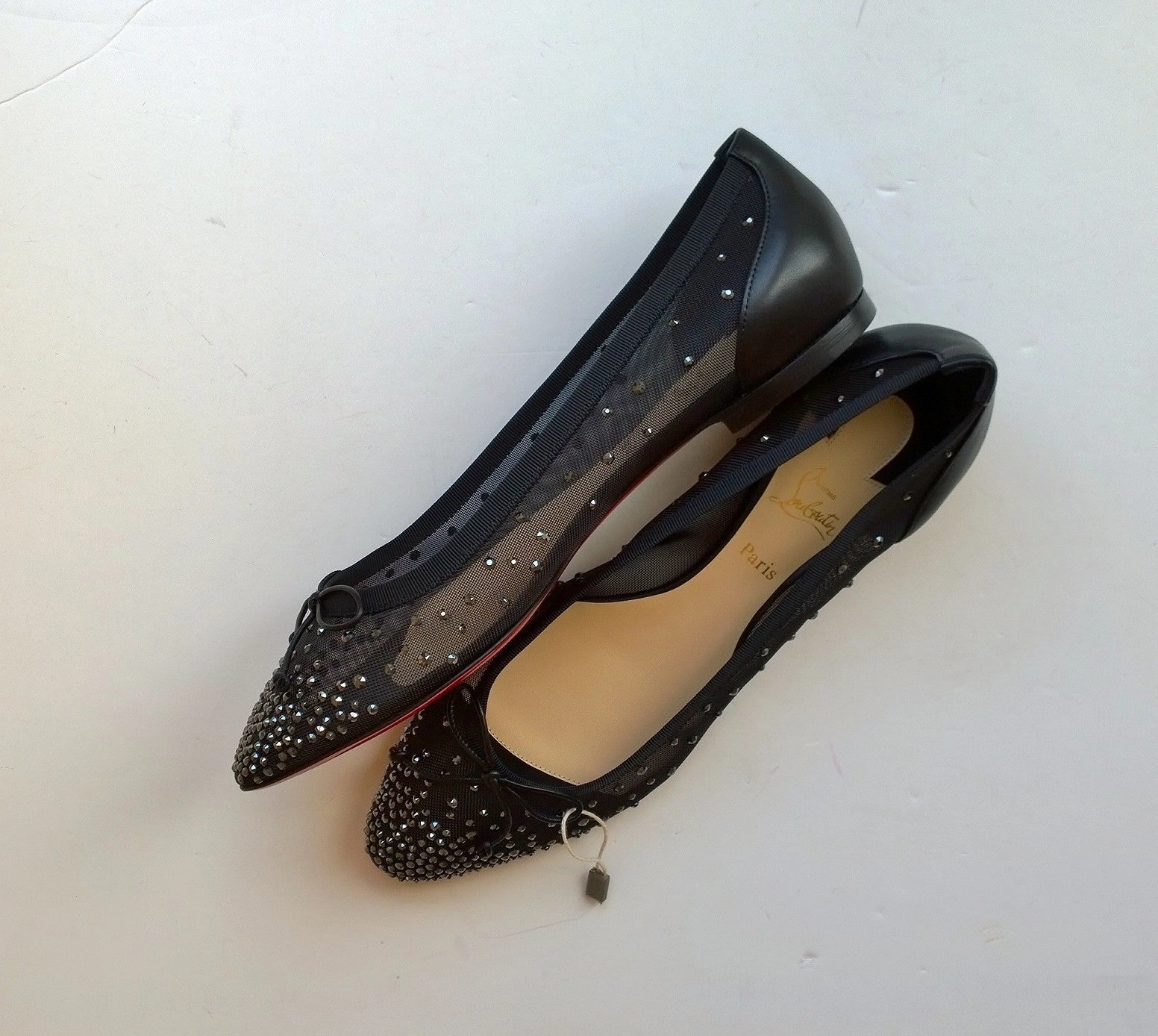 Aesthetic Flat Shoes Christian Louboutin Patio Black Mesh Rhinestone Flats New Strass Shoes