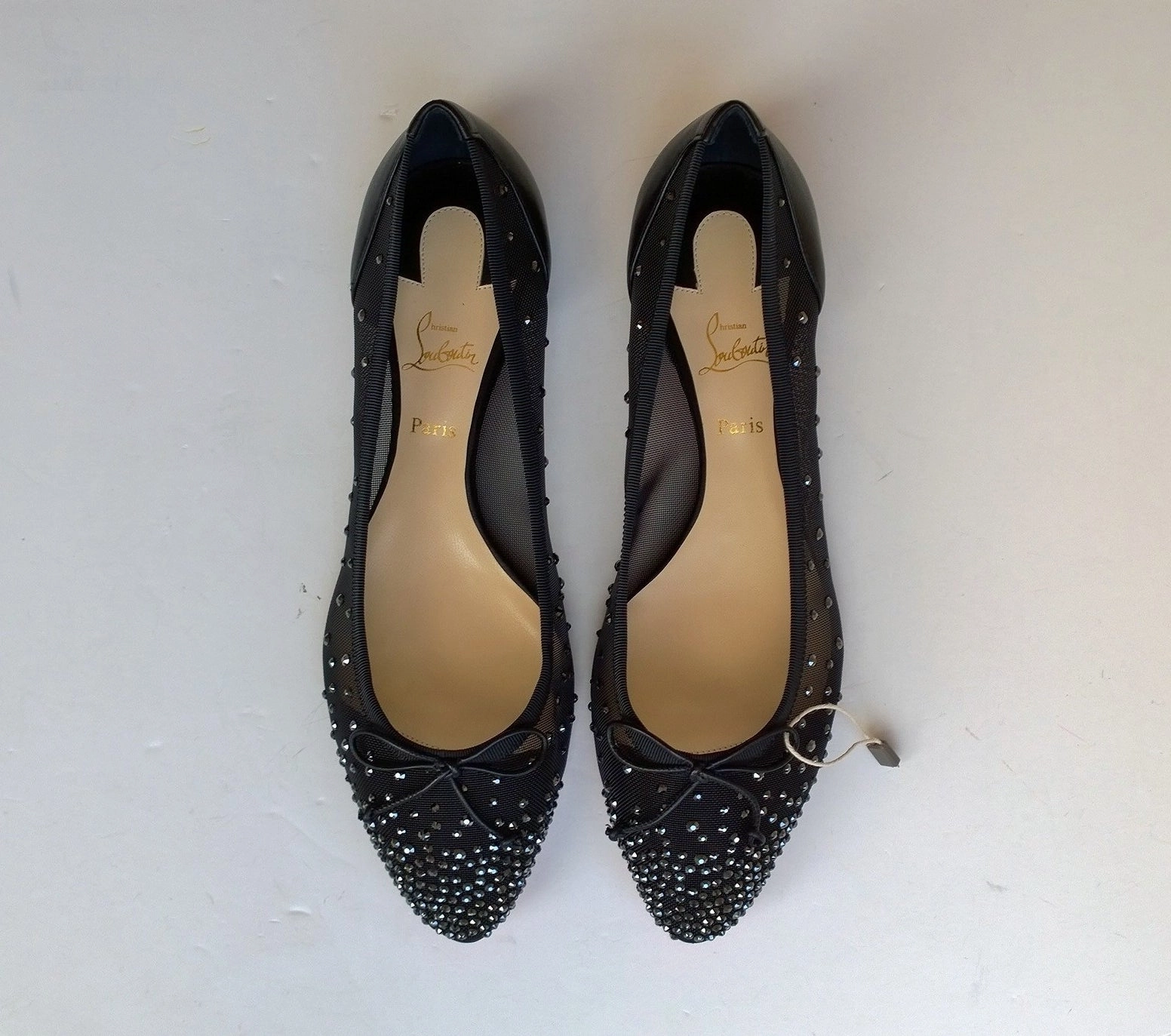 Piccadilly Flat Shoes Christian Louboutin Patio Black Mesh Rhinestone Flats New Strass Shoes