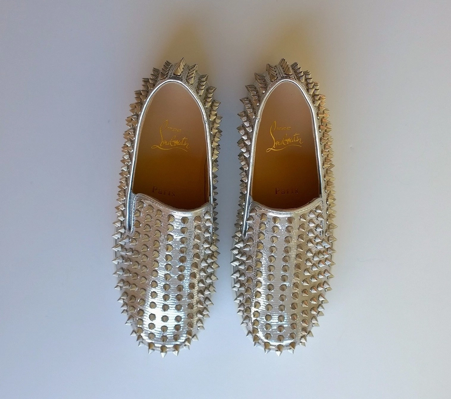 Christian Louboutin Roller Boat Studs Sneakers new in box spikes silver Metallic Loafers