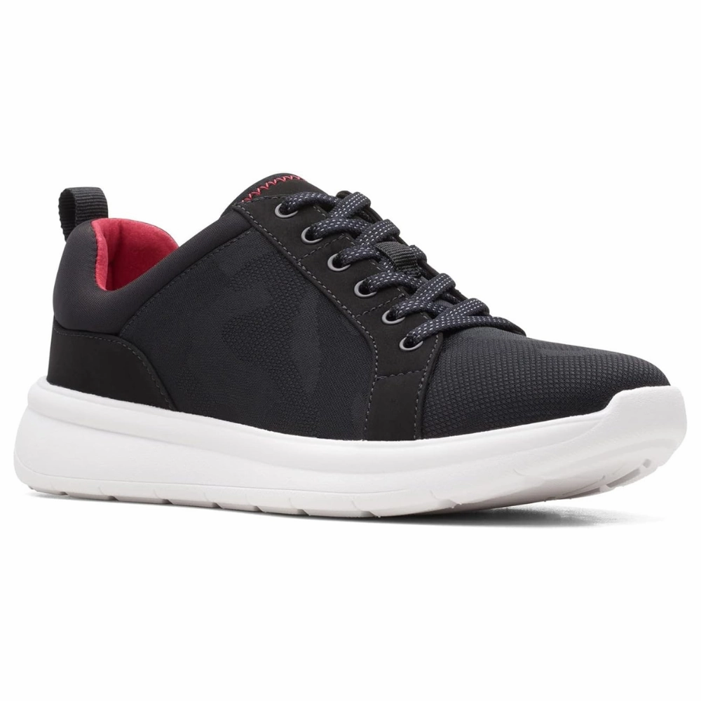 Clarks Ezera Lace Black Knit Sneaker (Women's) Best Casual Office Shoes