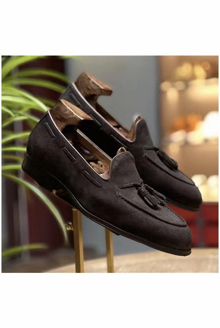 Praying Praying Loafers Men Pure Suede Leather Formal Dress Shoes Loafer Tassel Slip on