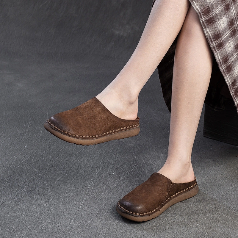 Slides Cute Closed Toe Slippers Comfortable Leather Women Shoes