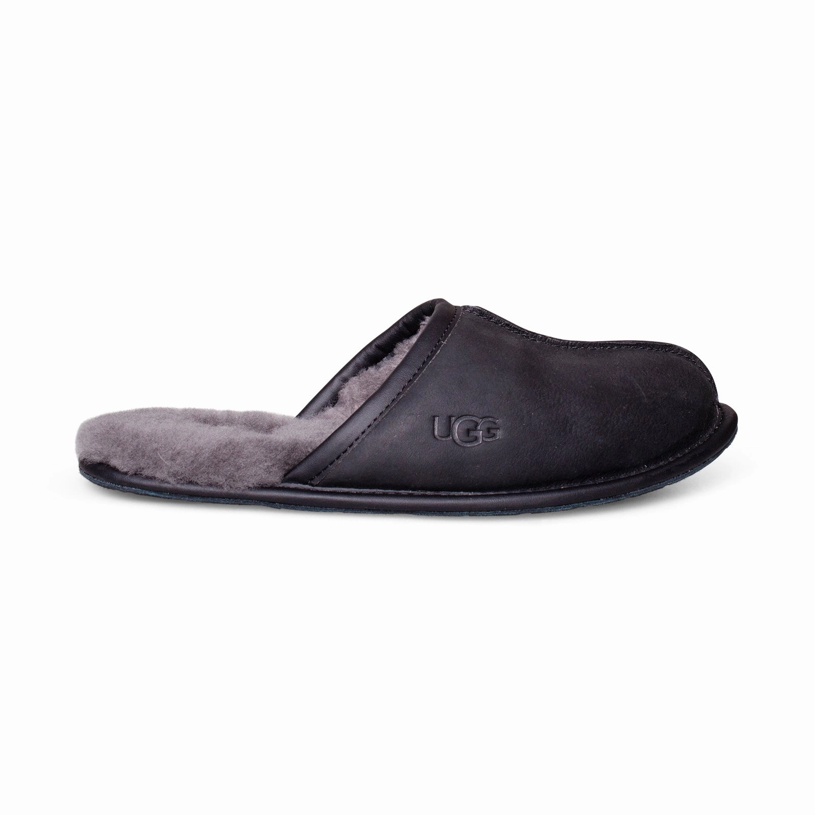 Unisex Shearling Slippers UGG Scuff Leather Black Slippers - Men's