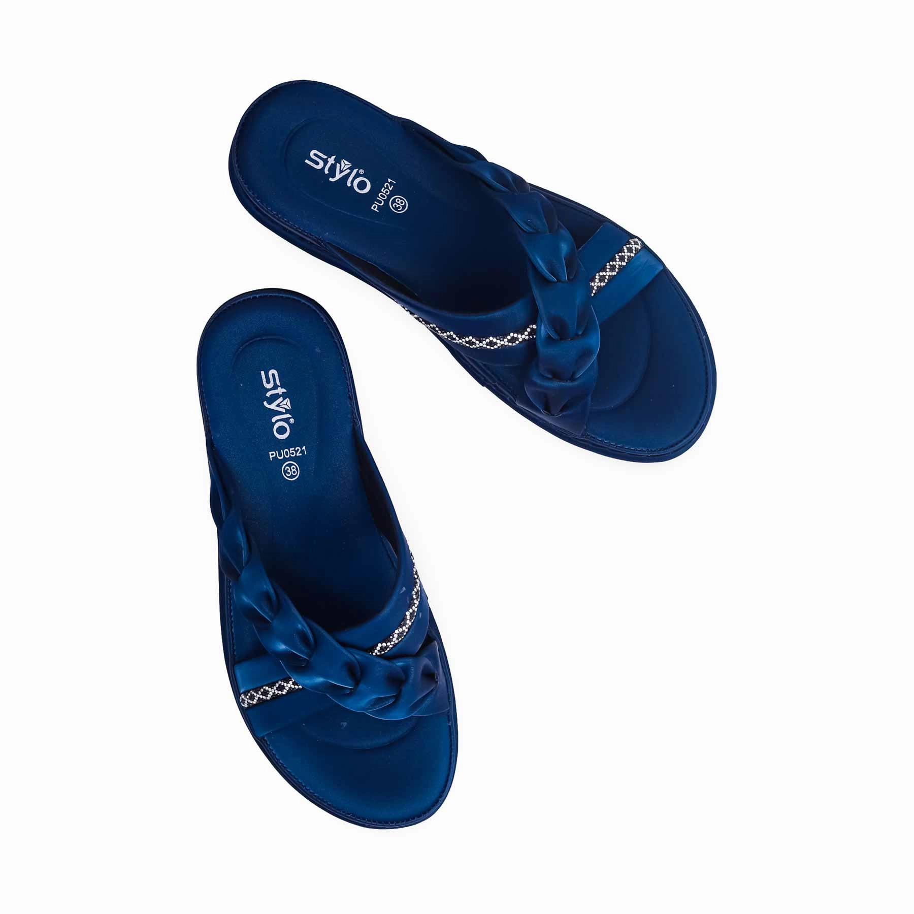 Blue Formal Slipper PU0521 Fluff Slides