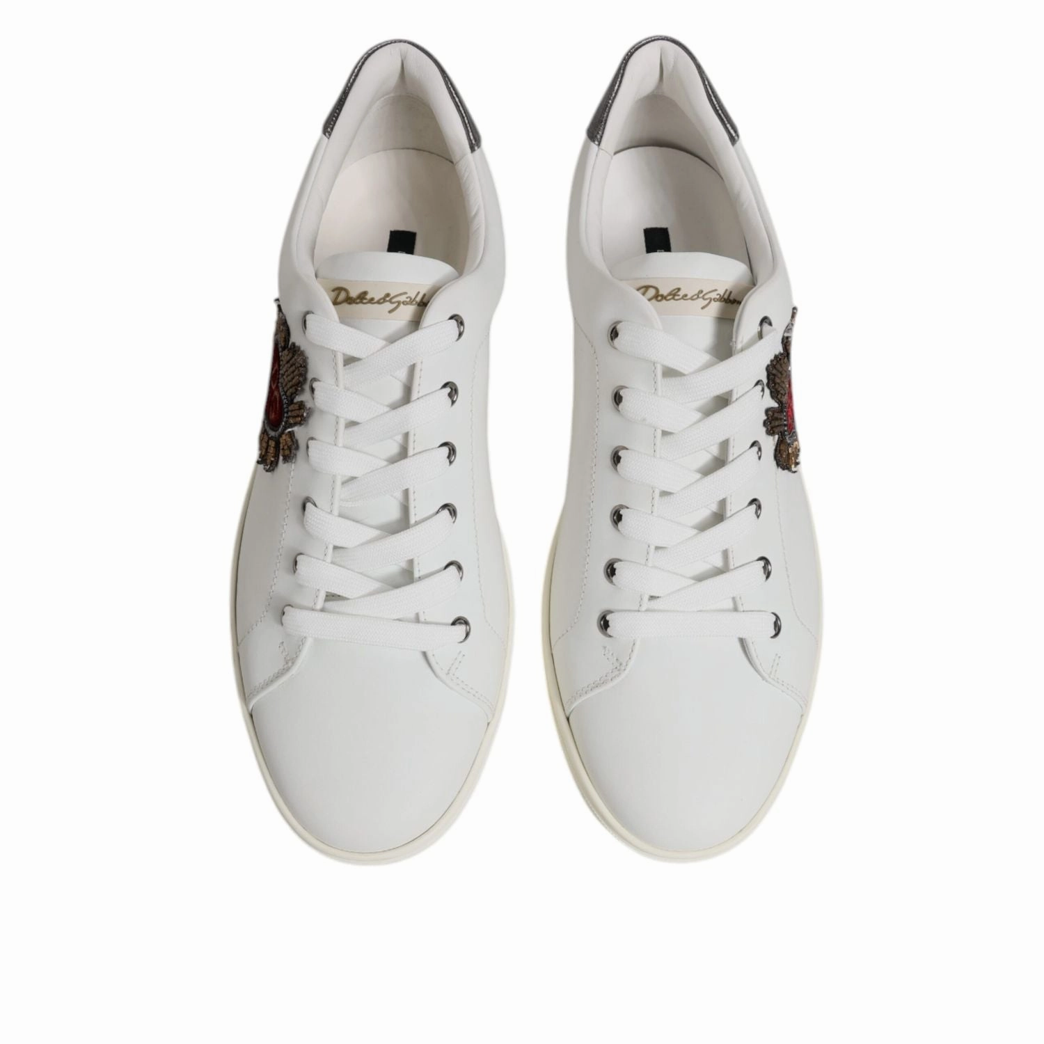 Cute Walking Sneakers Dolce & Gabbana White Leather Heart Embellished Sneakers Shoes