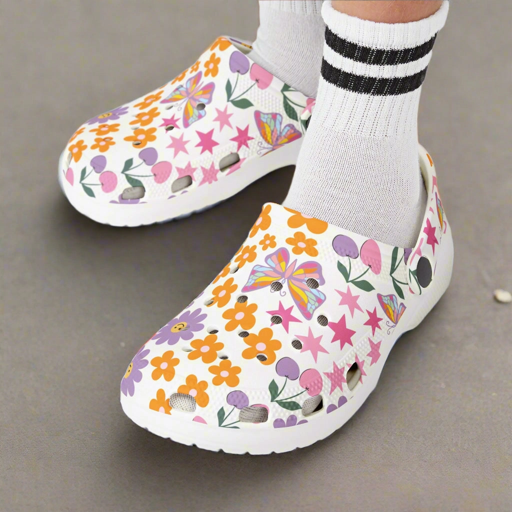 Colorful Kids' EVA Foam Clogs with Butterflies and Flowers Casual Office Work Shoes