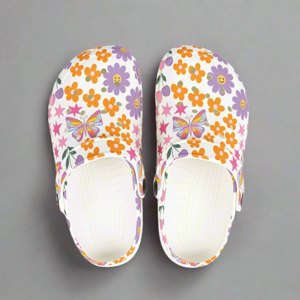 Colorful Kids' EVA Foam Clogs with Butterflies and Flowers Smart Casual Shoes To Wear With Shorts